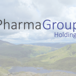 Image shows the Pharma Group Holdings logo with a scenic background of green hills